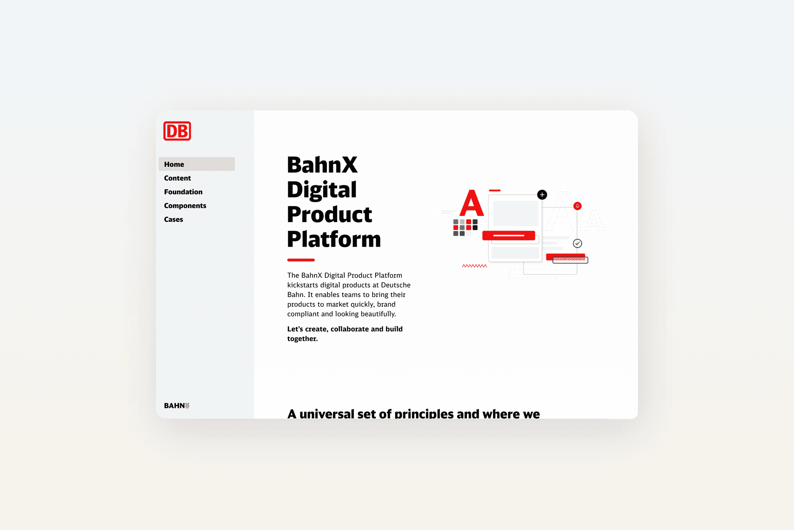 Ansicht der Design-Plattform mit Grafik und den relevanten Kapiteln.