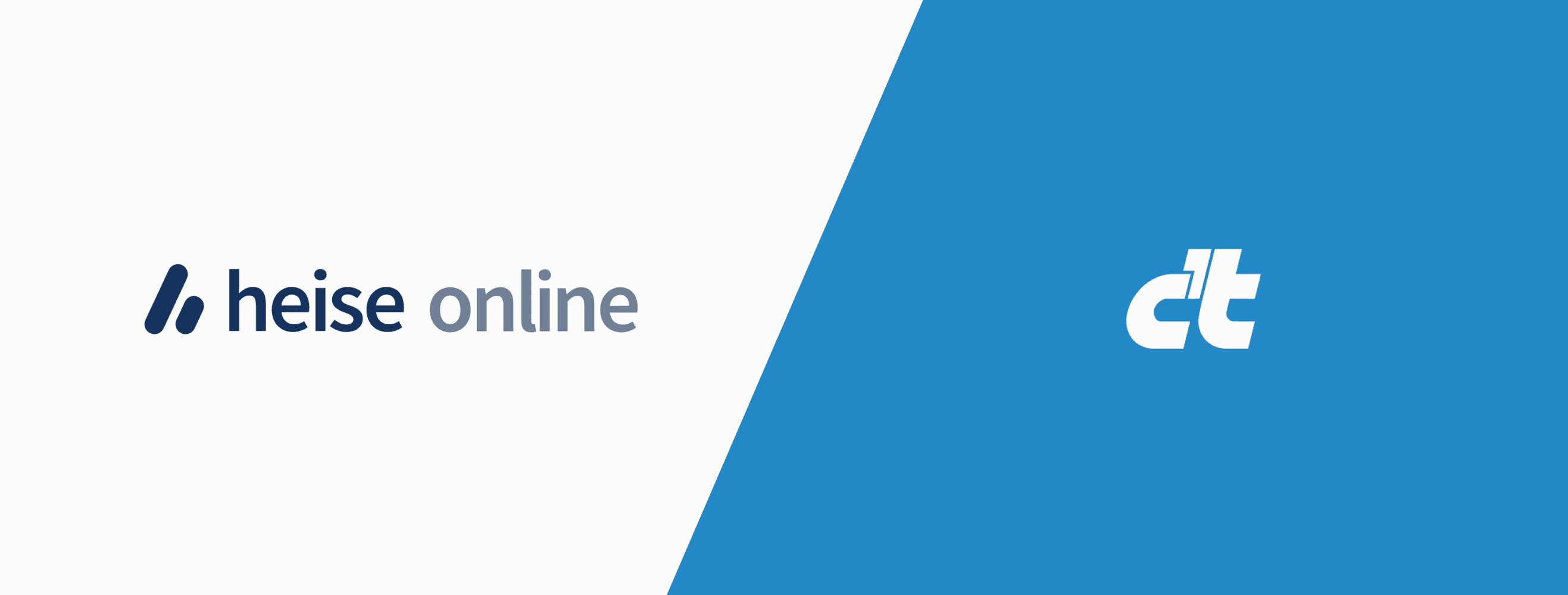 Die Logos von heise online und c't nebeneinander, getrennt durch eine diagonale Flaeche