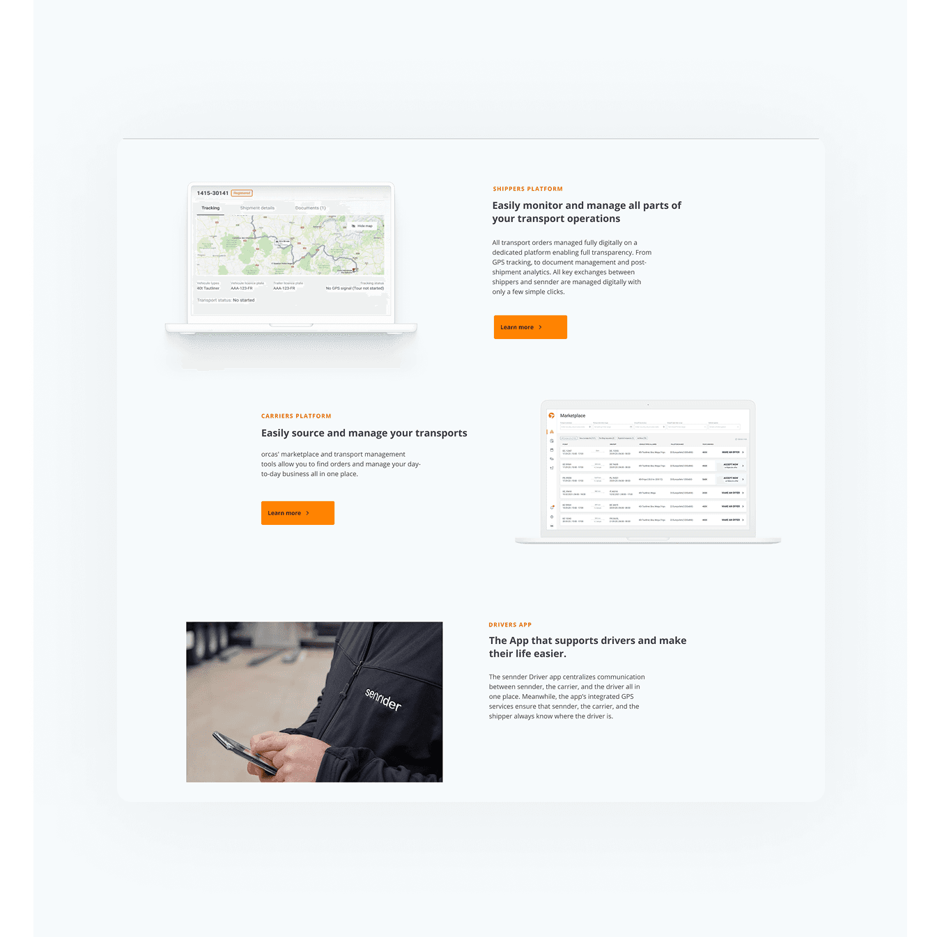 Screenshot mit verschiedenen Plattformfunktionen (z. B. Tracking, Management).