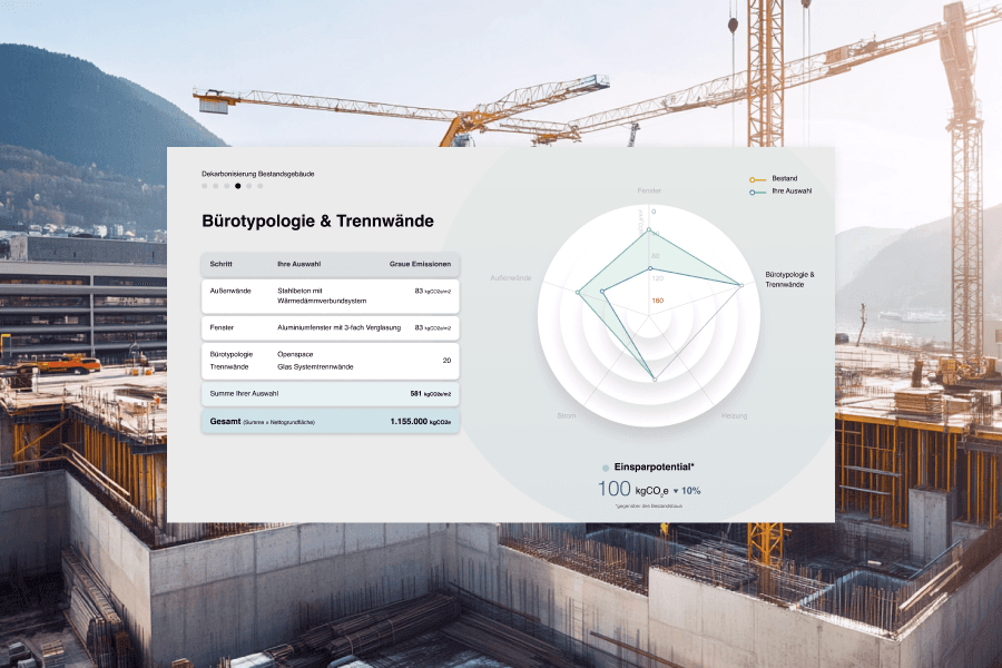 digitaler Messeapplikations-Screenshot von Strabag, der ein komplexes Thema mittels Gamification und UX-Design visualisiert.
